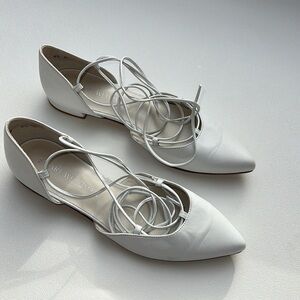 Stuart Weitzman flats White Satin scandi clean‎ office casual everyday 6.5